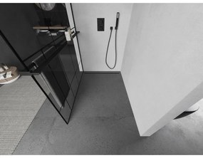 Mexen Kioto+ L, sprchová zástena Walk-In s poličkou a vešiakom 80 x 200 cm, 8mm číre sklo čierny vzor, čierny profil, 800-080-123-70-78