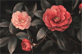 Obraz - Červené kvety na tmavom pozadí (90x60 cm)