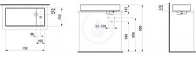 LAUFEN Kartell Umývadlová misa, 750 mm x 350 mm, biela – bez prepadu, s 1 otvorom na batériu H8123320001111
