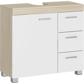 Skrinka pod umývadlo s 3 veľkými zásuvkami, kúpeľňová skrinka, biela a prírodná