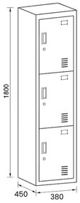 Šatníková skrinka s úložnými boxami, 3 boxy, 1800 x 380 x 450 mm, cylindrický zámok, sivá/sivá