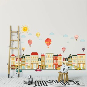 PIPPER | Samolepka na stenu "Mesto s balónmi" 110x70 cm