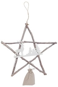 Závesná vianočné drevená hviezda sa svetielkami - 39 * 3 * 38 cm