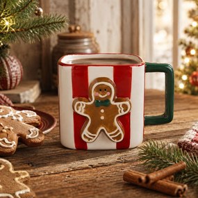 Pruhovaný keramický hrnček s perníčkom Gingerbread - 13*9*9 cm / 300 ml