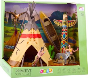 LEAN Toys Sada figúrok indiánskej dediny Indiáni Stan Tipi KanoeTotem