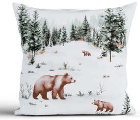 Vianočná bavlnená obliečka na vankúšik Renforcé 40 × 40 cm - Medvede v zime