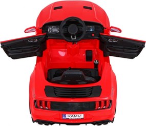 Ramiz Športové autíčko GT na batérie pre deti červené + diaľkové ovládanie + pomalý štart + nosič batožiny + MP3 LED