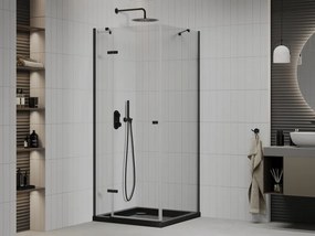 Mexen Roma, sprchovací kút s 1-krídlovými dverami 80 (dvere) x 80 (stena) cm, 6mm číre sklo, čierny profil, slim sprchová vanička 5cm čierna s čiernym sifónom, 854-080-080-70-00-4070B