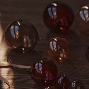 Ferm Living Sklenená vianočná ozdoba Roseate Translucent Ø 8 cm – set 3 ks