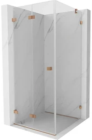 Mexen Lunar-F, skladací sprchový kút ľavý 70 x 70 cm, 8mm číre sklo, profil medená matná, 836-070-070-65-00-L