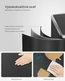 Kôš na separovanie odpadu SORT, 2x30l+vrecia na odpadky, čierna/strieborná SongmicsHome