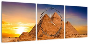 Obraz - Egyptské pyramídy (s hodinami) (90x30 cm)