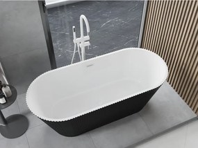 Mexen Yara, voľne stojaca ryhovaná vaňa 170 x 75 cm, biela-čierna, biely prepad, 52861707575-20