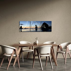 Obraz - pláž pri západe (s hodinami) (90x30 cm)