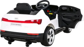 Ramiz Audi E-Tron Sportback pre deti Biela + Pilot + pohon 4x4 + pomalý štart + rádio MP3 + LED