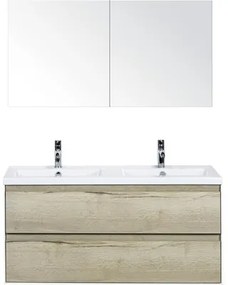 Kúpeľňový nábytkový set Evora 120 cm s keramickým dvojitým umývadlom a zrkadlovou skrinkou dub prírodný
