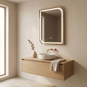 Rea ZONE, LED zrkadlo 50x70cm v ráme, brúsené ružové zlato, HOM-00304