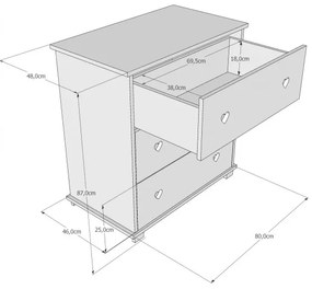 Komoda HEART s 3 zásuvkami - VIAC FARIEB