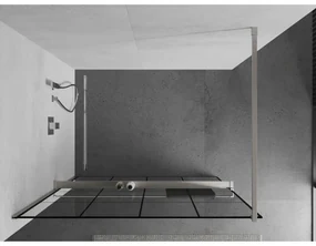 Mexen Kioto+, sprchová zástena Walk-In s poličkou a vešiakom 140 x 200 cm, 8mm číre sklo čierny vzor, brúsená oceľ profil, 800-140-121-97-77