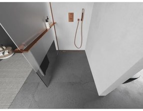 Mexen Kioto+ L, sprchová zástena Walk-In s poličkou a vešiakom 70 x 200 cm, 8mm číre sklo-námraza, ružové zlato profil, 800-070-123-60-35