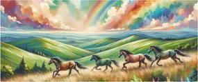 Obraz – Kone cválajúce krajinou (120x50 cm)