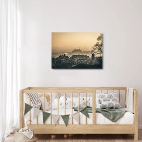 Sklenený obraz - Mesto pod hmlou (70x50 cm)