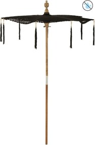 Čierny slnečník s drevenou tyčou Lorie Wood - ∅ 200*260 cm