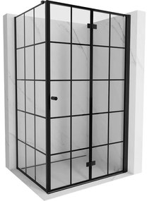 Mexen Mist-F T, 1-krídlový skladací sprchový kút pravý 120 x 90 cm, číre sklo-čierna mriežka, 8A6T-120-090-70-77-P