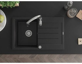 Mexen Bruno, 1-komorový granitový drez 795x495x200 mm a drezová batéria Savita, čierna, 6513-77-672601-00
