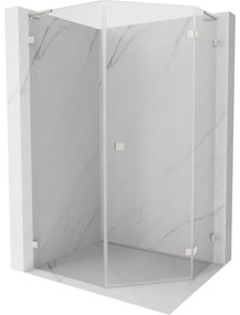 Mexen Lunar, L pravý výklopný päťuholníkový sprchový kút 90x100 cm, 8mm číre sklo, oceľový profil, 831L-090P-100L-97-00-P