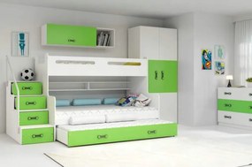 Poschodová posteľ s prístelkou MAX 3 rozšírená 200x120 biela - zelená