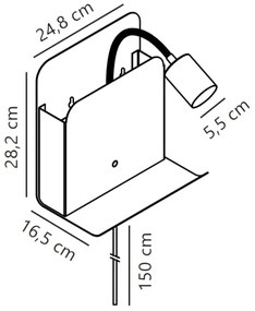Nordlux - Nástenné svietidlo s poličkou a USB ROOMI 1xGU10/8W/230V čierna