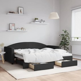 Rozkladacia denná posteľ so zásuvkami čierna 90x190 cm látka 3197236