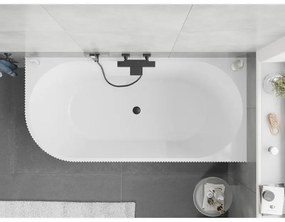 Mexen Silo, rohová voľne stojaca ryhovaná vaňa, pravá, 150 x 75 cm, biela-čierna, čierny matný prepad, 52891507575P-70