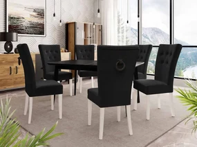 Rozkladací stôl 140x80 so 6 stoličkami ST67, Farby: čierny, Farby: biela, Potah: Magic Velvet 2219
