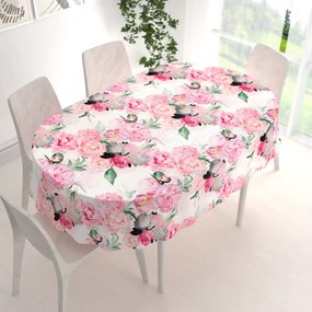 Biante Zamatový oválny obrus Tamara TMR-037 Ružové pivonky na bielom 50x100 cm
