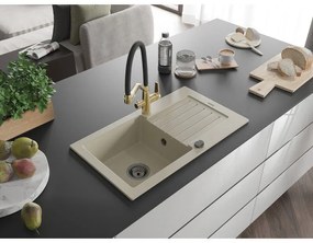 Mexen Pablo, granitový drez 752x436x161 mm, 1-komorový a drezová batéria Duo, béžová, 6510-69-671701-57-B