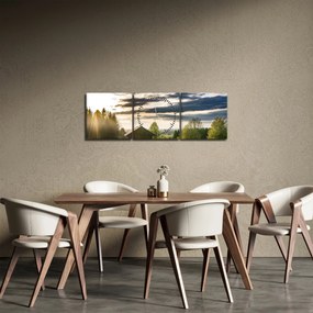 Obraz lesnej chaty (s hodinami) (90x30 cm)