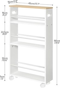 Úzky pojazdný kuchynský regál Vasagle Tonari 45 cm biely/hnedý