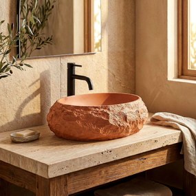 Umývadlo na dosku z kompozitného kameňa REA MIKA TERRACOTTA 50x38 cm, oranžová