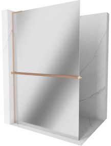 Mexen Kioto+ L, sprchová zástena Walk-In s poličkou a vešiakom 120 x 200 cm, 8mm sklo vzor zrkadlo, medený matný profil, 800-120-123-65-50