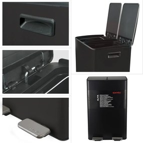 Matne čierny oceľový odpadkový kôš 2x30 l na triedený odpad/nášľapný Aliya – Spirella