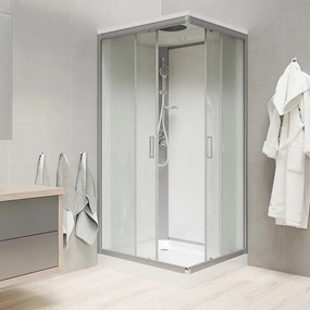 Mereo Mereo, Sprchový, so strechou, štvorcový, satin ALU, sklo Point, zadne steny bielé, MER-CK34172KBSW