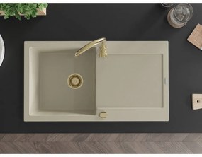 Mexen Leo, drez granitový 900x500x190 mm, 1-komorový, béžová so zlatým sifónom, 6501901010-69-G