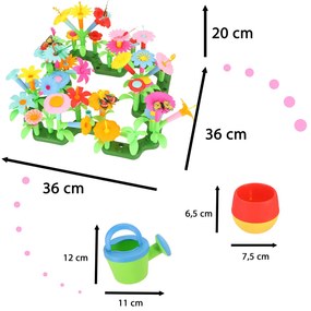 KIK Kreatívna plastová stavebnica kvetinová záhrada 175 dielov kvety, váza, kanva pre deti 3+