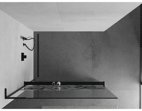 Mexen Kioto+ L, sprchová zástena Walk-In s poličkou a vešiakom 120 x 200 cm, 8mm číre sklo biely vzor, čierny profil, 800-120-123-70-85