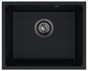 Sink Quality Crypton 55, kuchynský granitový drez 460x375x205 mm + čierny sifón, čierna škvrnitá, SKQ-CRY.B.1KBO.55.XB