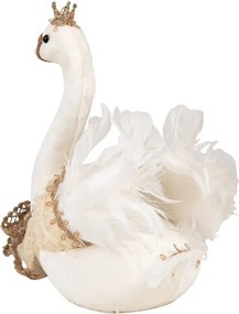 Decorative Figurine Swan 28x14x28 Cm White Textile On Plastic - 28*14*28 cm