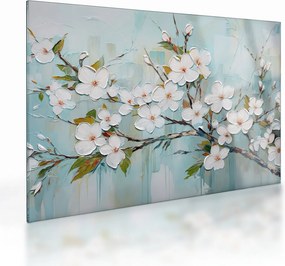 Sklenený obraz - Maľba, kvitnúce vetvy stromu (70x50 cm)