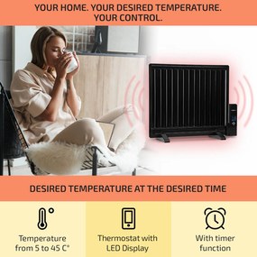 OneConcept Wallander, olejový radiátor, 600 W, termostat, olejové vyhrievanie, plochý dizajn, čierny